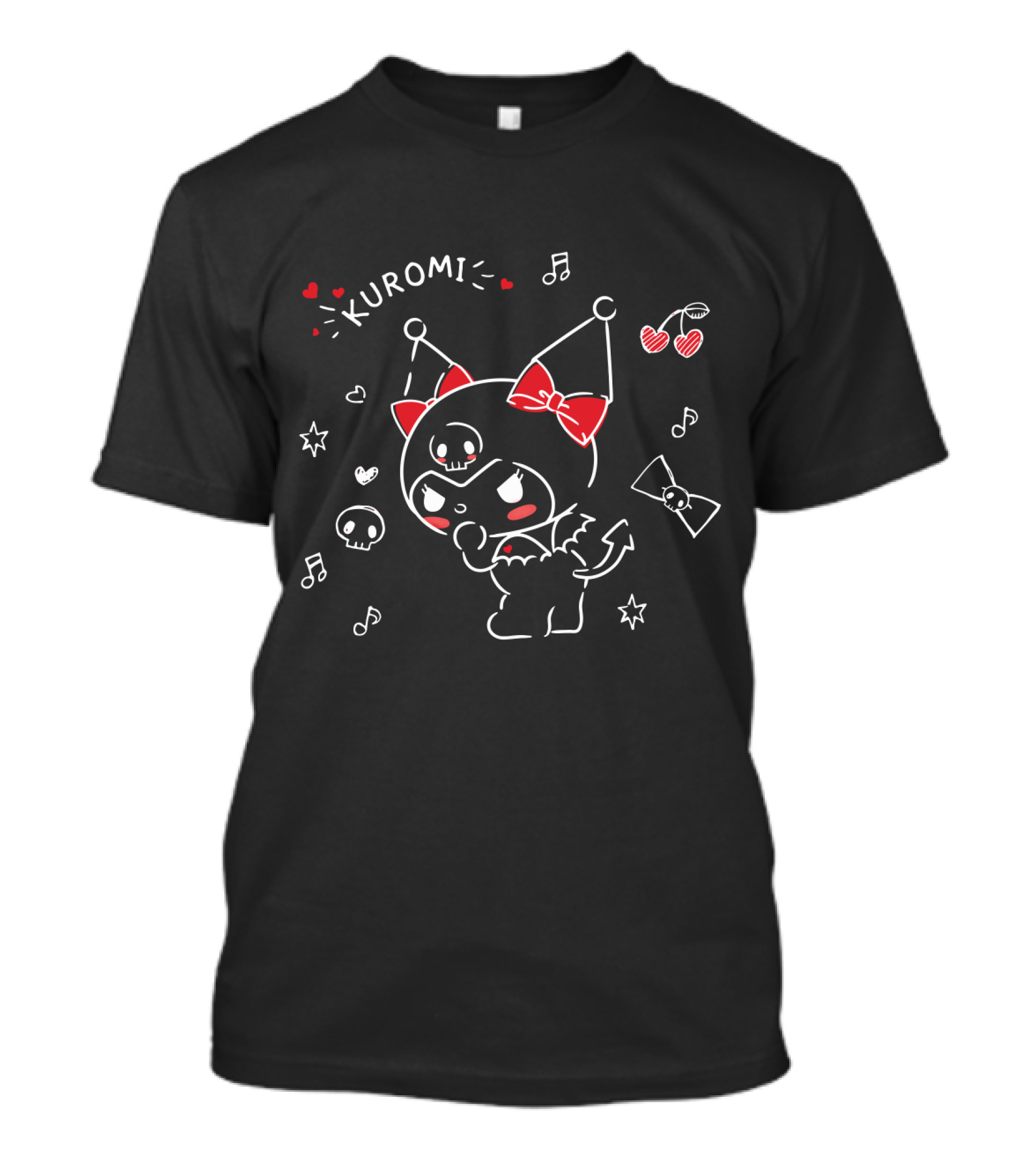 Kuromi Mischievous Hearts Music Skulls And Bows T-Shirt