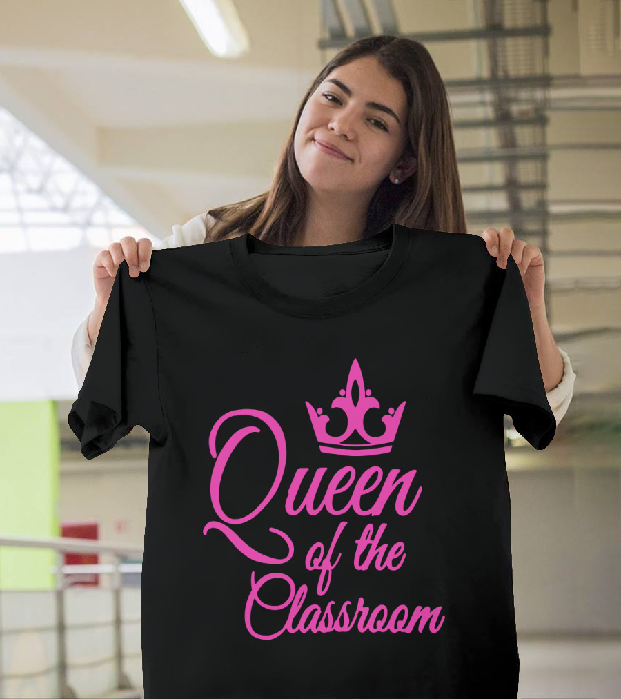 Queen Of The Classroom Pink Crown Motif T-Shirt