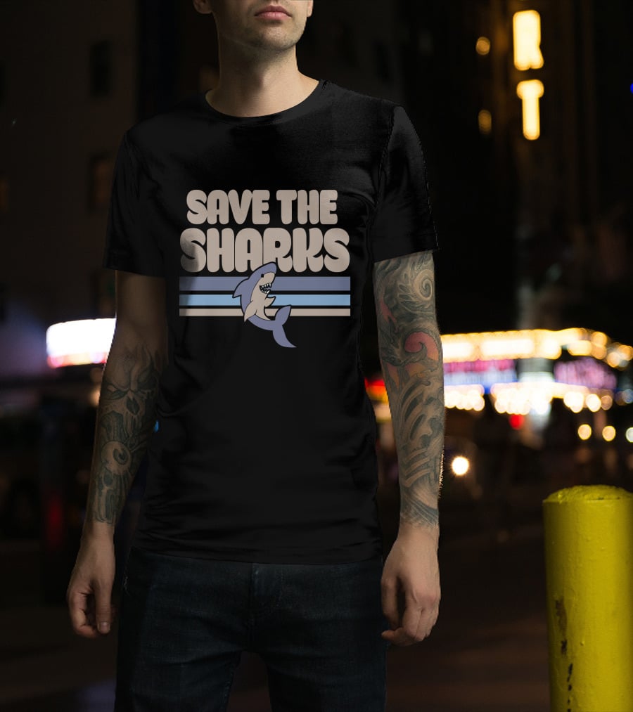 Save The Sharks Retro Style Shark Conservation T-Shirt