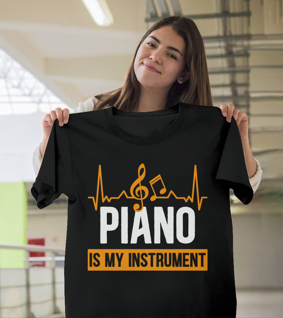 Piano Is My Instrument Musical Heartbeat Clef and Notes T-Shirt