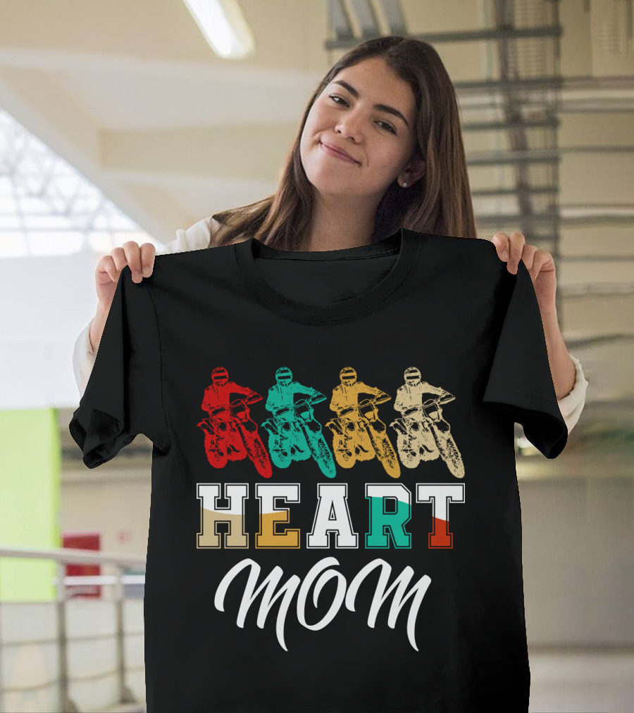 Heart Mom Dirt Bike Racing T-Shirt