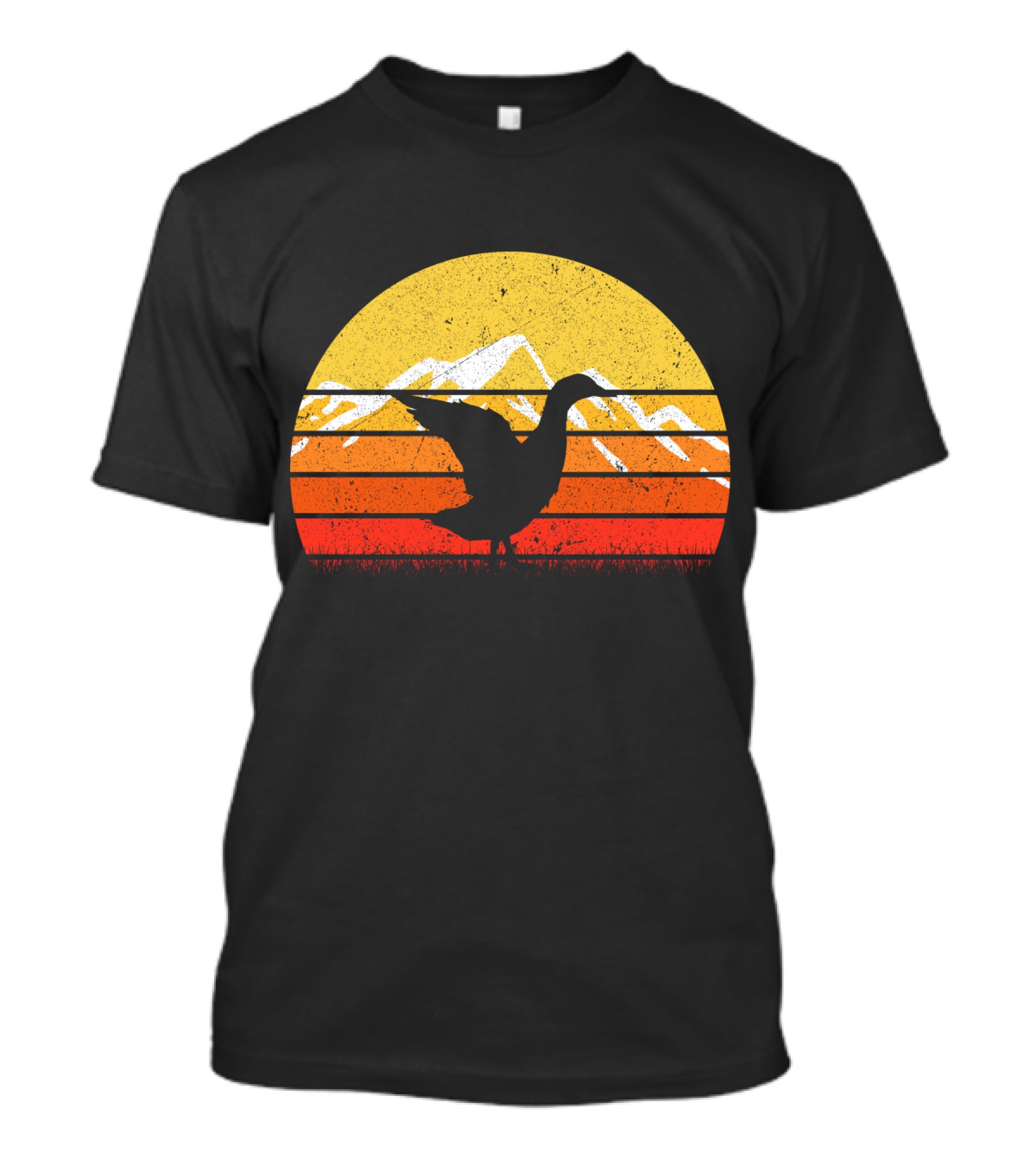 Retro Vintage Duck Silhouette With Sunset And Mountain Stripes T-Shirt
