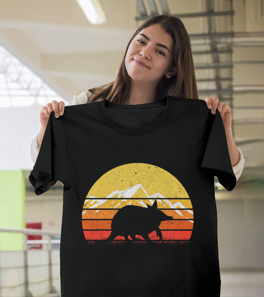 Retro Vintage Armadillo Silhouette with Sunrise Mountains T-Shirt