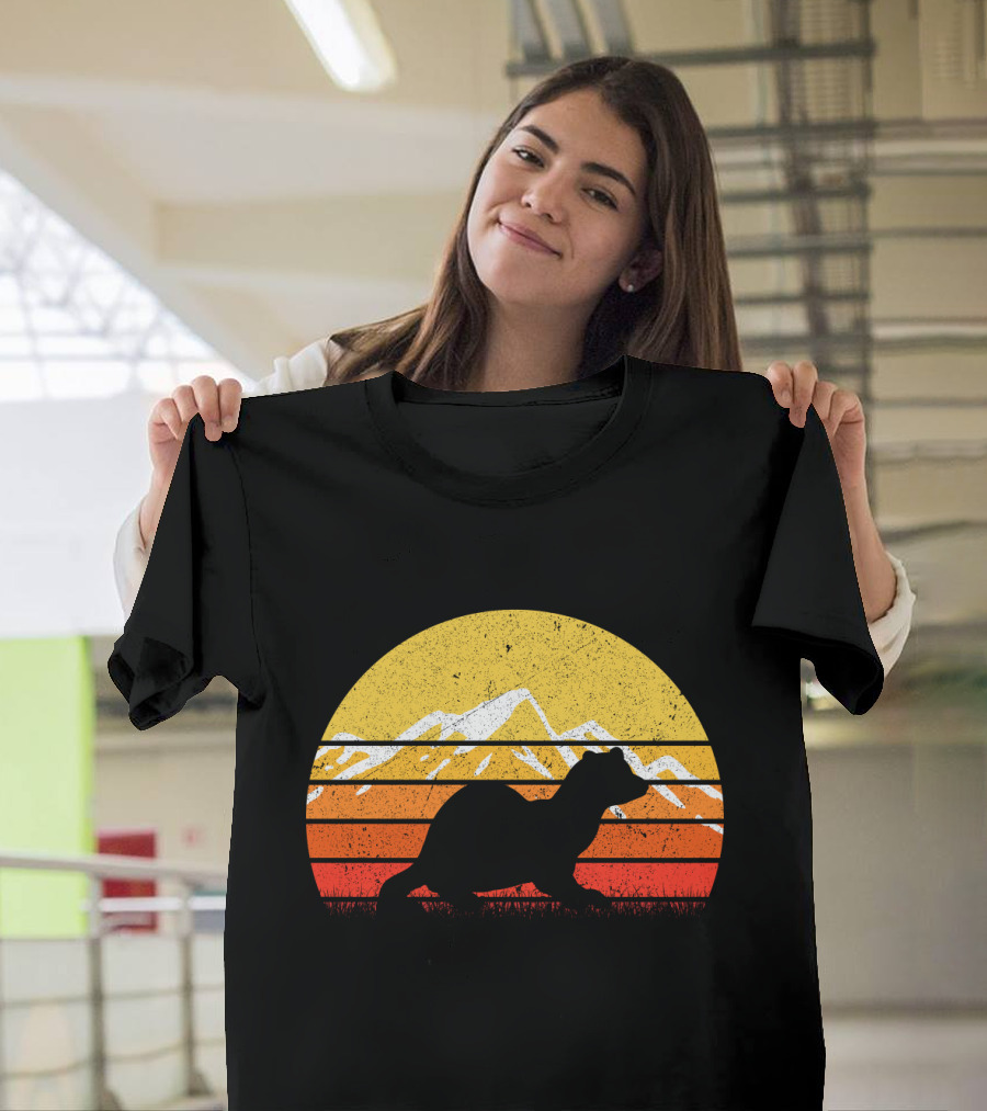 Retro Vintage Ferret Sunset Silhouette Mountain Stripes T-Shirt