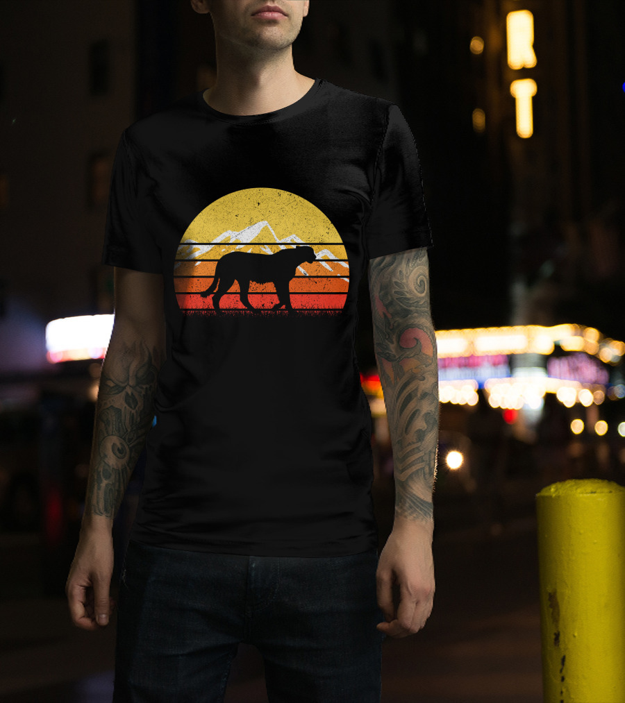 Retro Vintage Cheetah Silhouette In Sunset With Mountains T-Shirt
