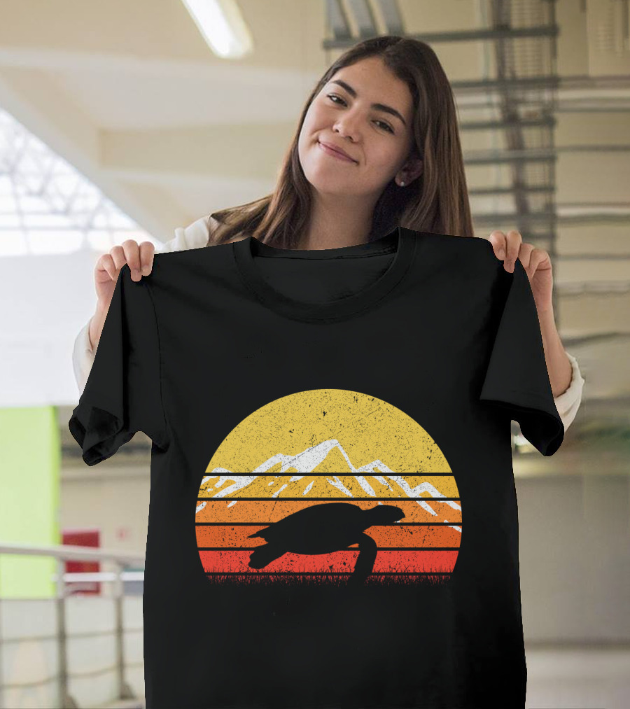 Retro Vintage Sea Turtle Sunset Mountain T-Shirt