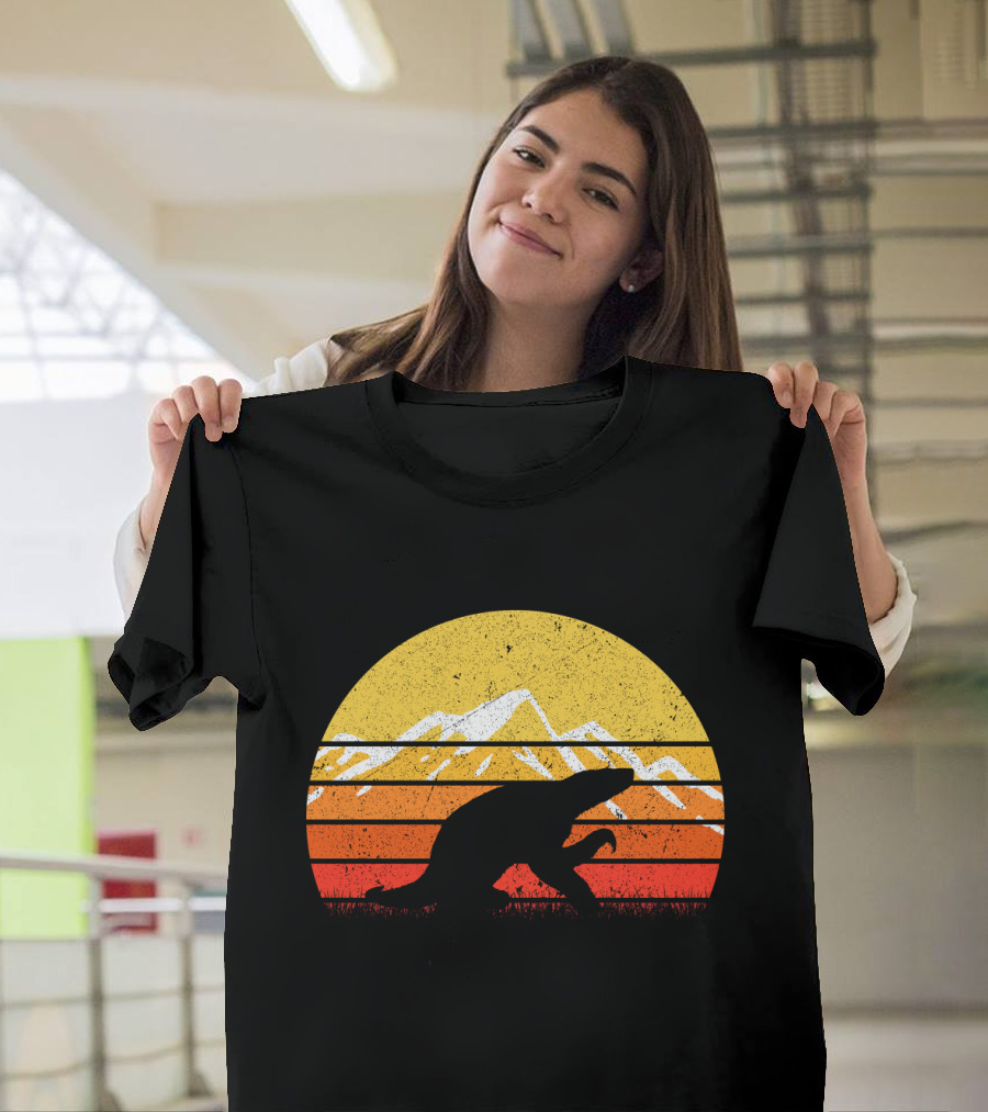 Retro Vintage Sloth Silhouette Sunset Mountain Scene T-Shirt