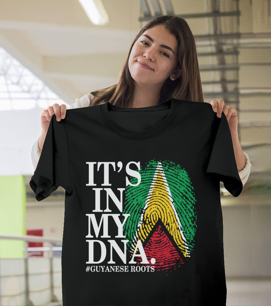 IT'S IN MY DNA Guyanese Roots Guyana Flag Fingerprint T-Shirt