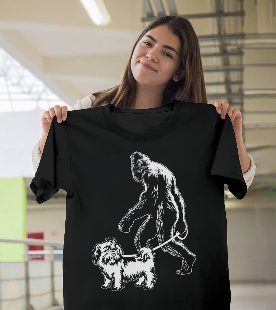 Bigfoot Walking Shih Tzu Dog T-Shirt