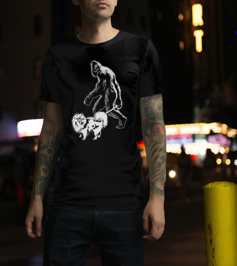Bigfoot Walking Pomeranian Dog T-Shirt