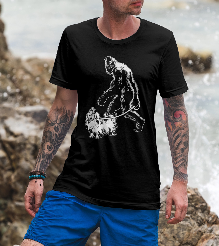 Bigfoot Walking Maltese Dog T-Shirt