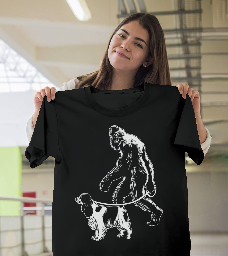 Bigfoot Walking Cocker Spaniel Dog T-Shirt