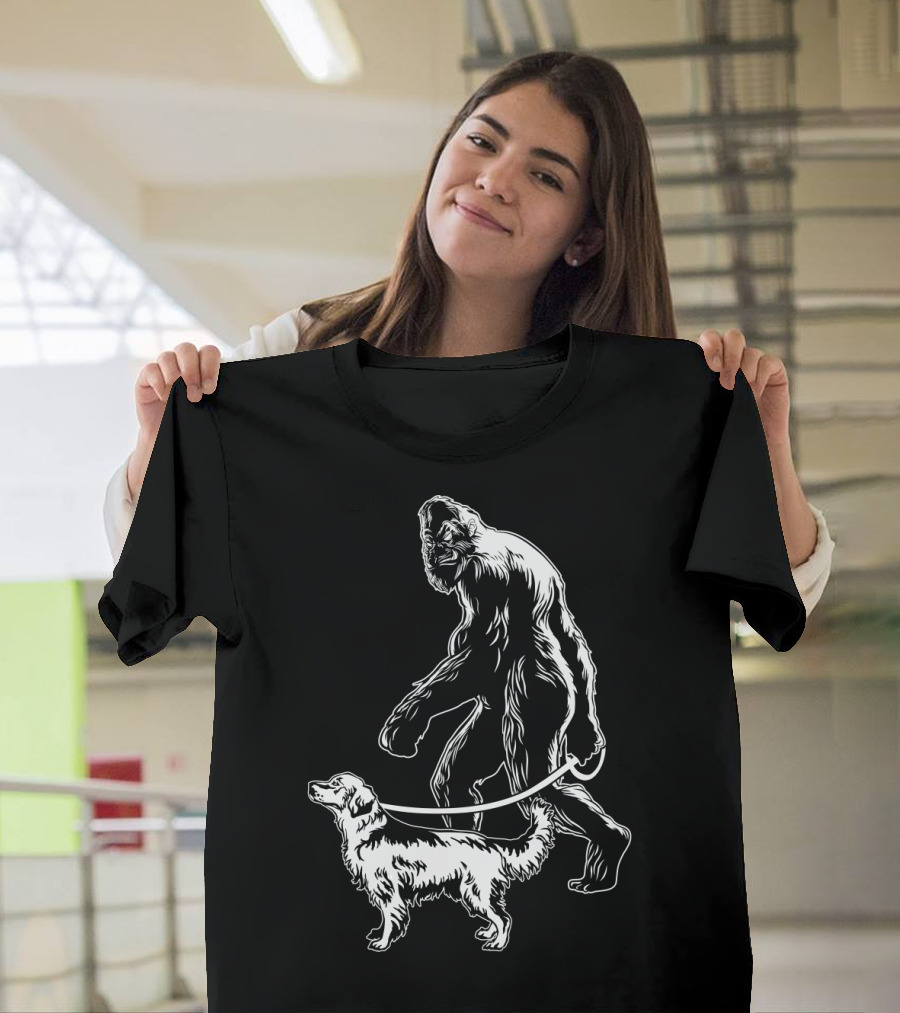 Bigfoot Walking Golden Retriever Dog T-Shirt