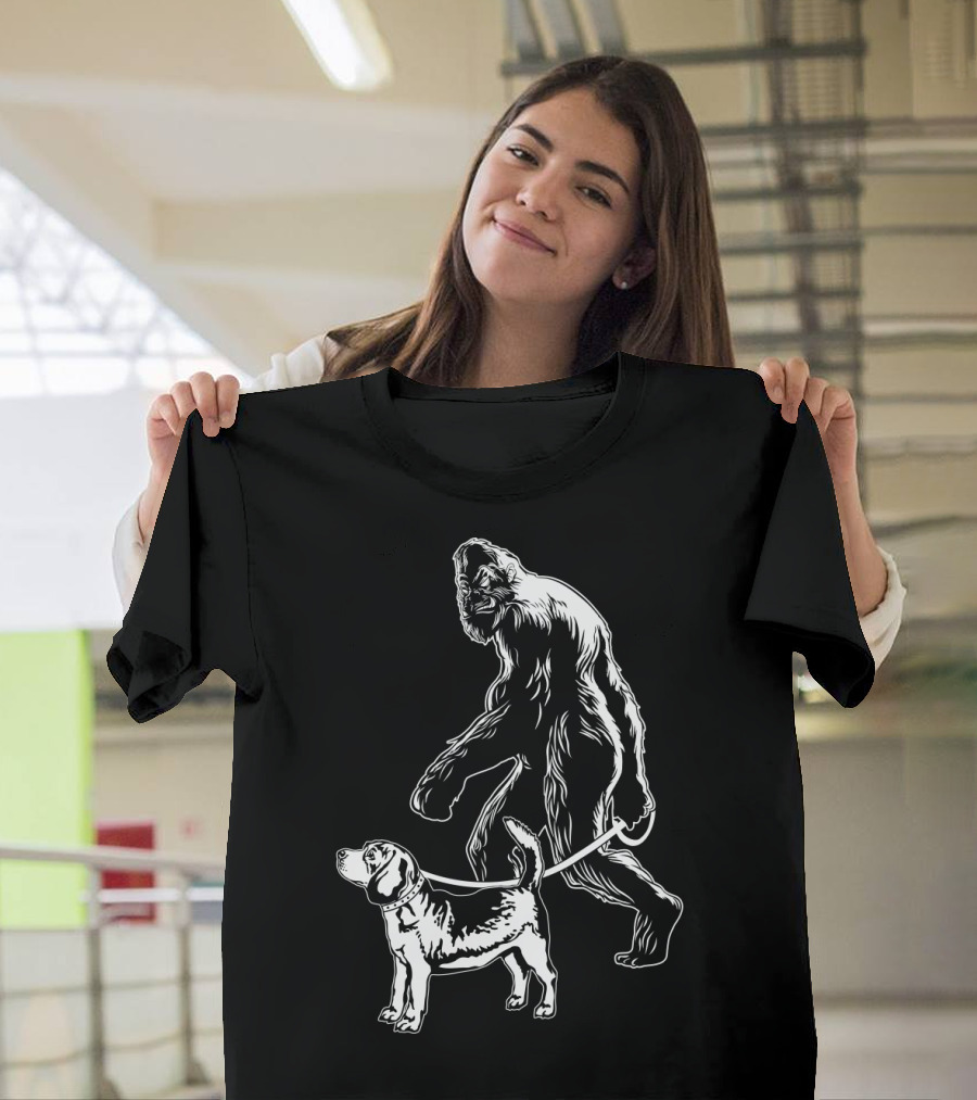 Bigfoot Walking Beagle Dog T-Shirt