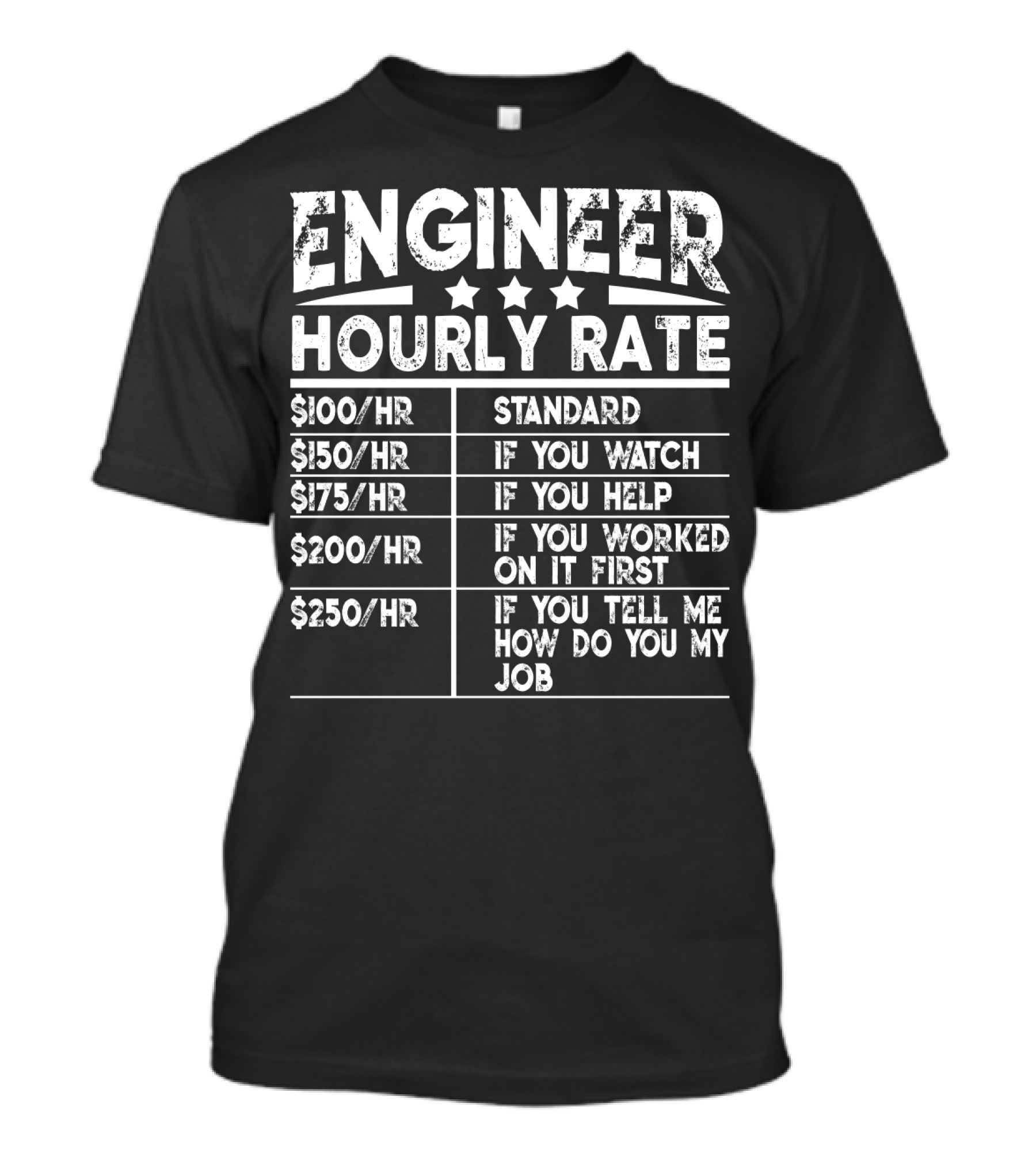 Engineer Hourly Rate Standard If You Watch Help Worked On It First Tell ME How Do You My Job T-Shirt