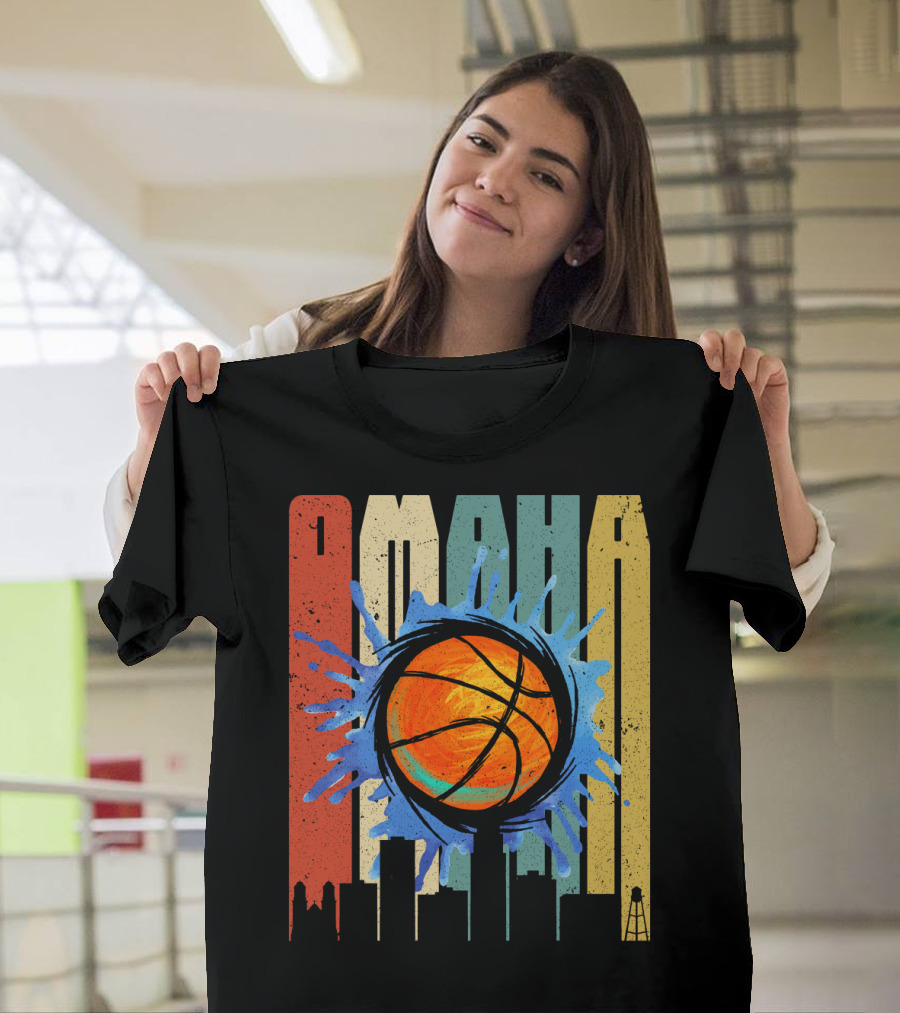 Omaha Basketball Skyline Vintage Splatter T-Shirt