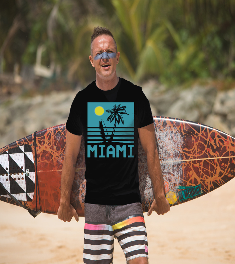 Miami Surf Palm Sunset Retro T-Shirt