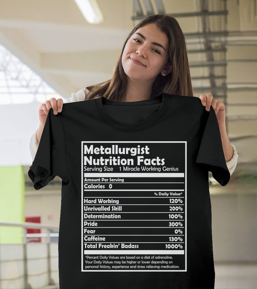 Metallurgist Nutrition Facts Miracle Working Genius 1000 Percent Freakin' Badass T-Shirt