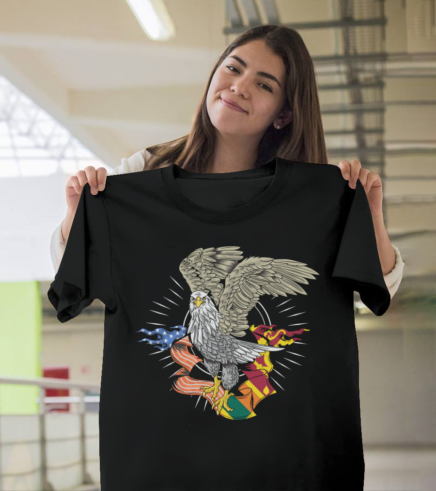 Sri Lankan American Flag Bald Eagle Fusion T-Shirt