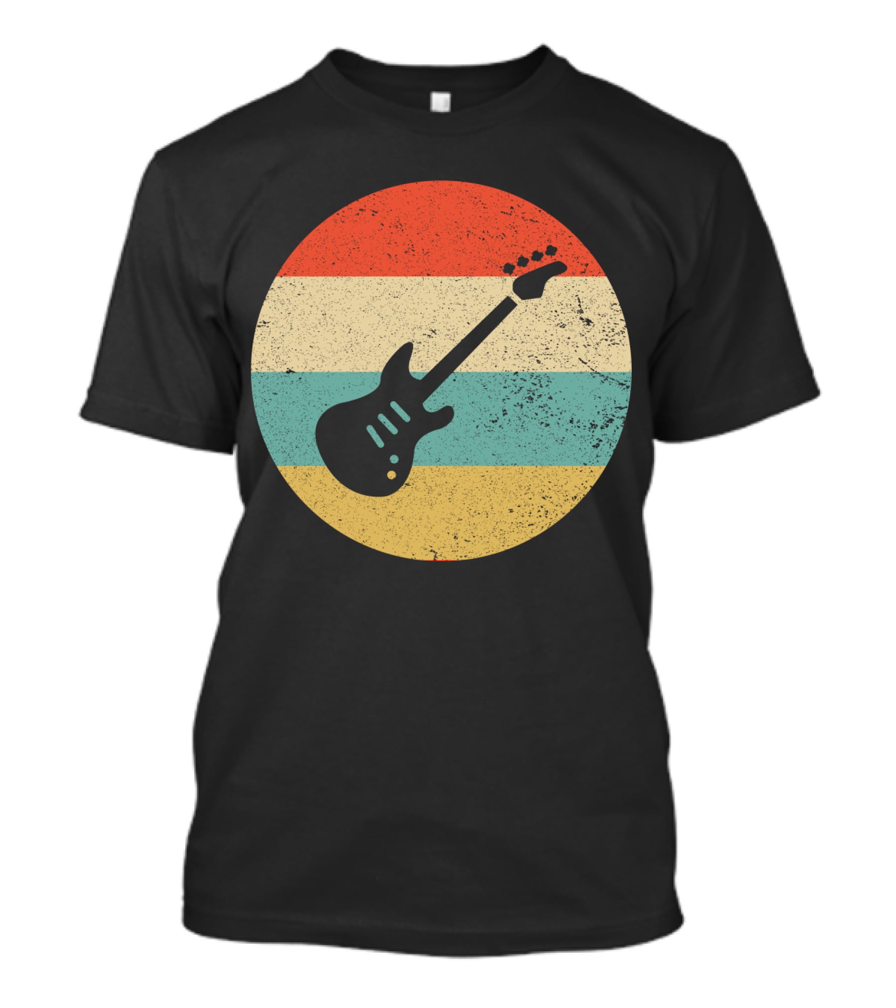 Vintage Retro Bass Guitar Silhouette Sunset Stripes T-Shirt