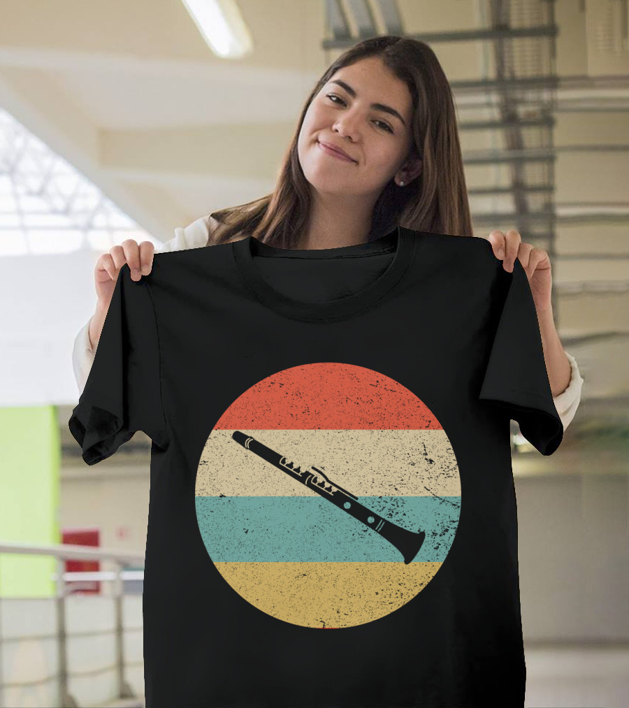 Vintage Retro Clarinet Stripes Circle T-Shirt