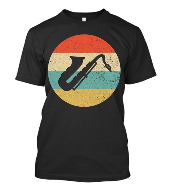 Retro Saxophone Circle Stripes Vintage T-Shirt