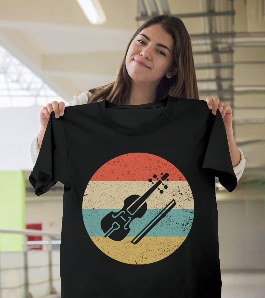 Vintage Retro Viola Instrument Silhouette with Stripes T-Shirt