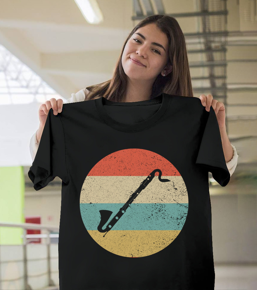 Vintage Retro Bass Clarinet Circle with Distressed Stripes T-Shirt