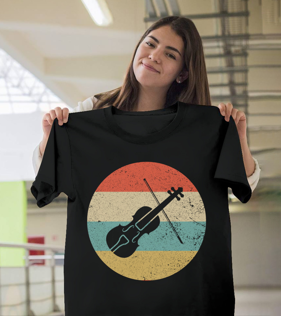 Vintage Retro Violin Circle With Stripes T-Shirt