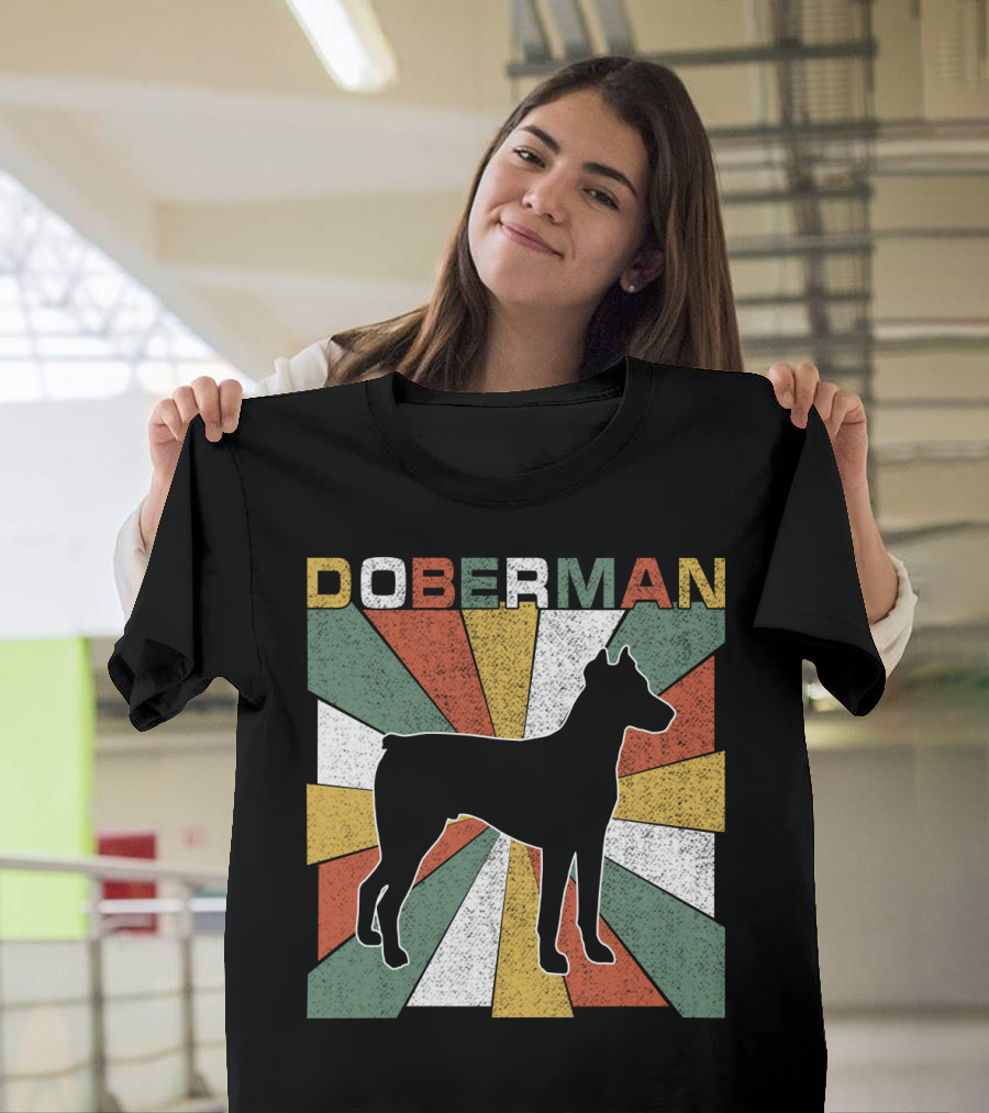 Doberman Retro 70s Silhouette Vintage Colors T-Shirt
