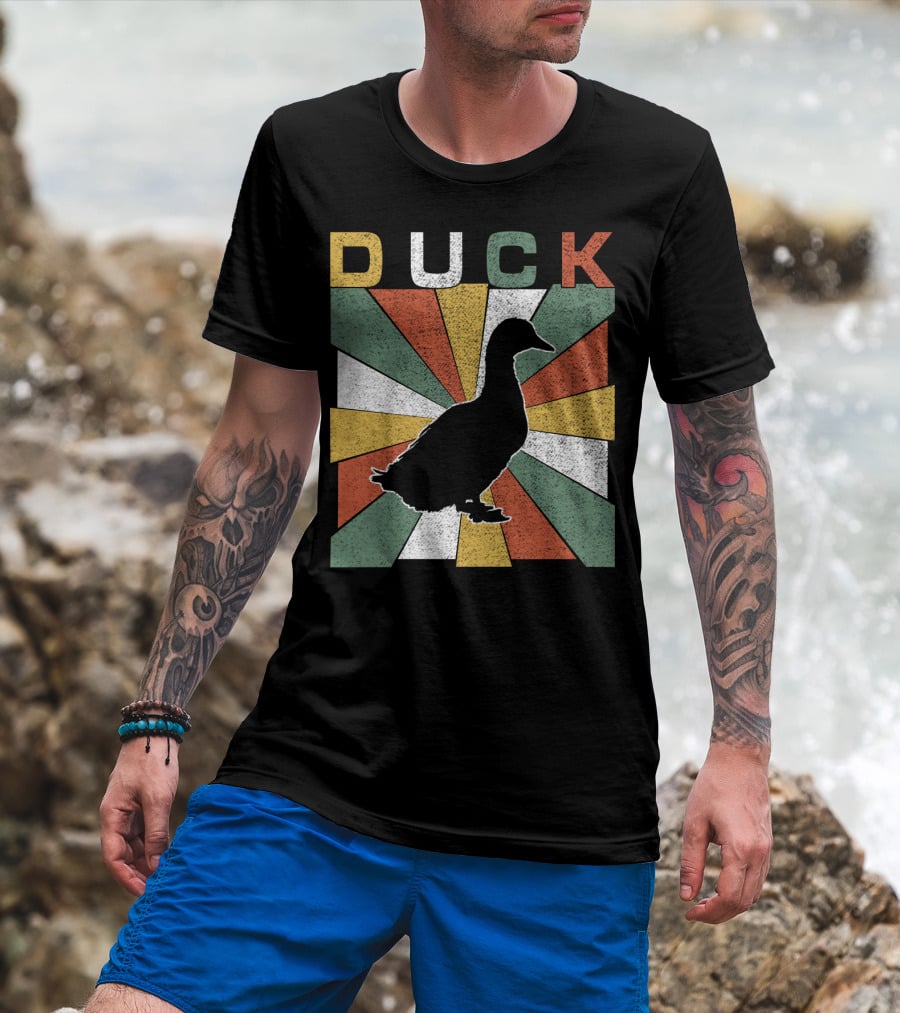 Duck Retro 70s Vintage Silhouette Sunburst T-Shirt