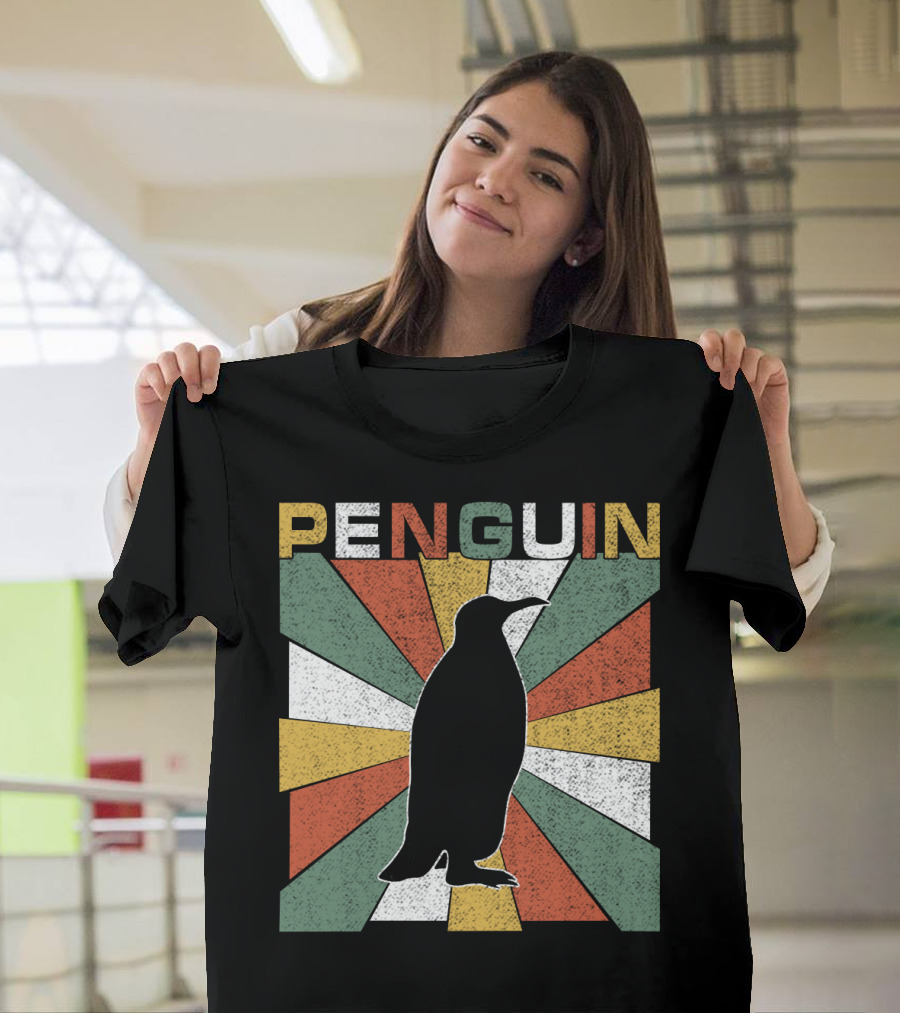 Penguin 70s Silhouette Vintage Retro Sunburst T-Shirt