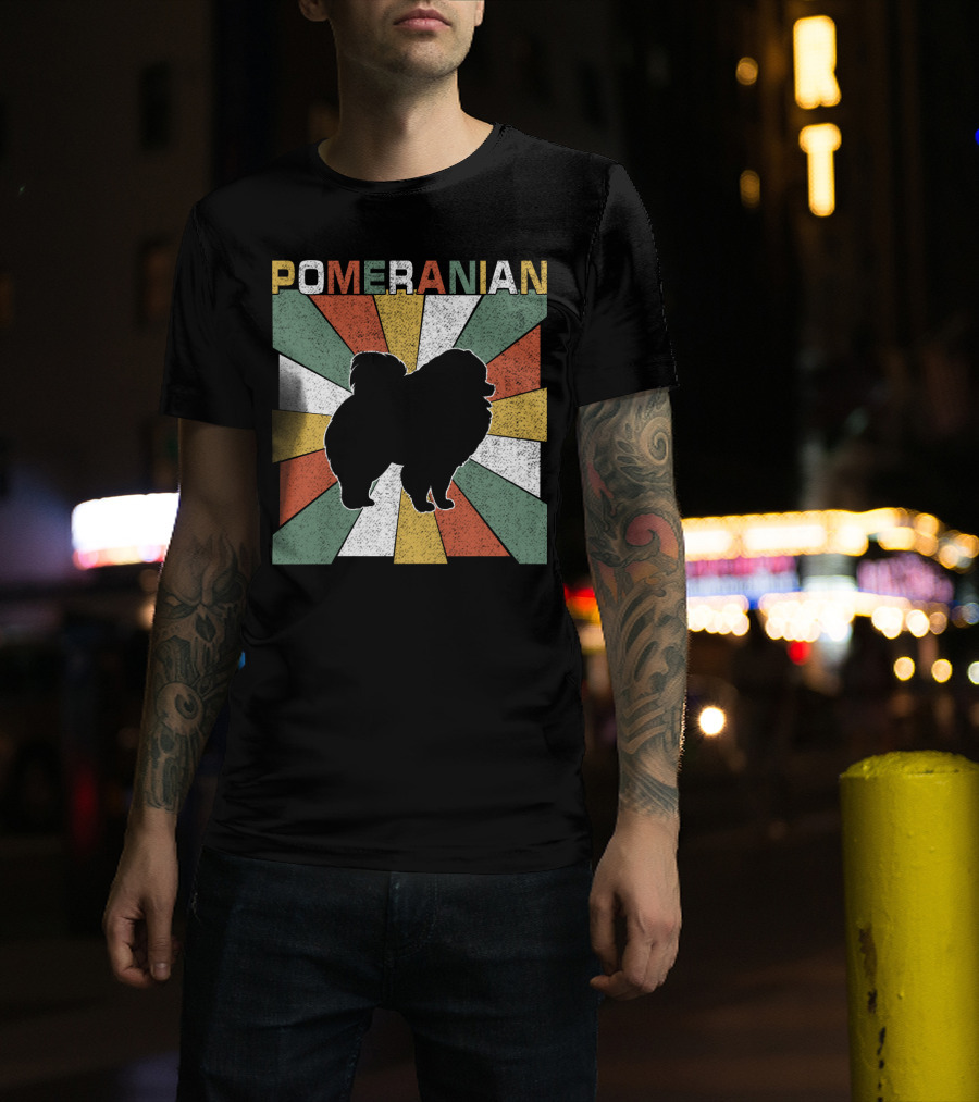 Pomeranian Dogs Retro 70s T-Shirt