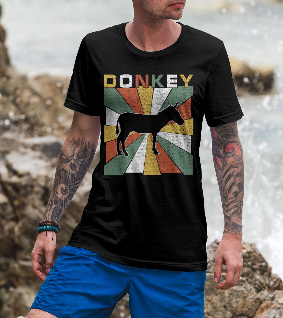 DONKEY Retro 70s Vintage Silhouette Colorful Stripes T-Shirt