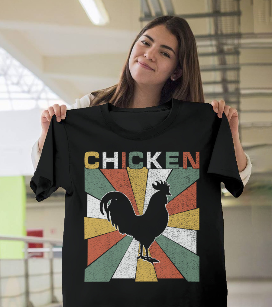 CHICKEN Retro 70s Rooster Silhouette Vintage Colors T-Shirt
