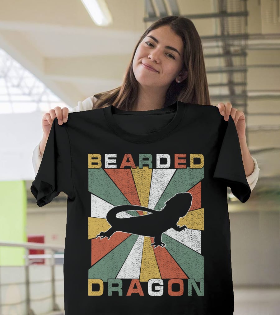 Bearded Dragon Retro 70s Vintage Silhouette Sunburst T-Shirt