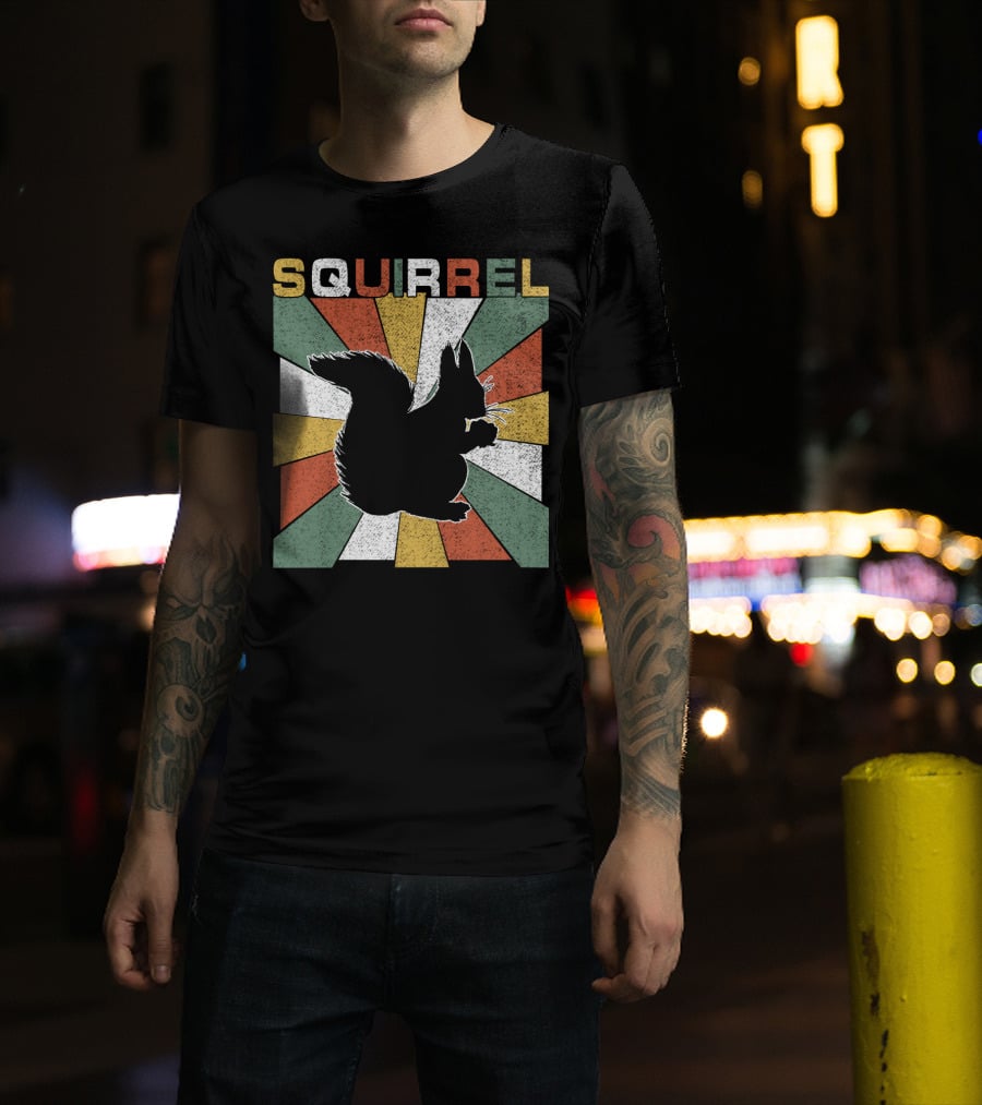 Squirrel Retro 70s Silhouette Vintage Colors T-Shirt