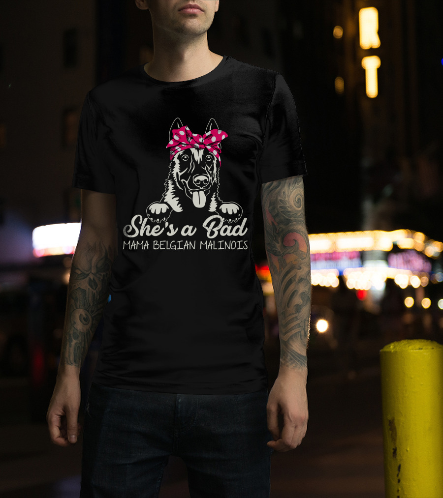 She's A Bad Mama Belgian Malinois With Bandana T-Shirt