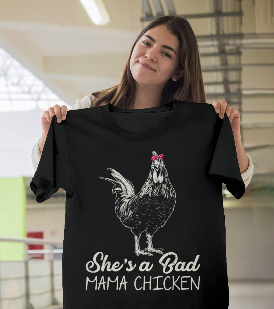 She's a Bad Mama Chicken with Polka Dot Bow T-Shirt