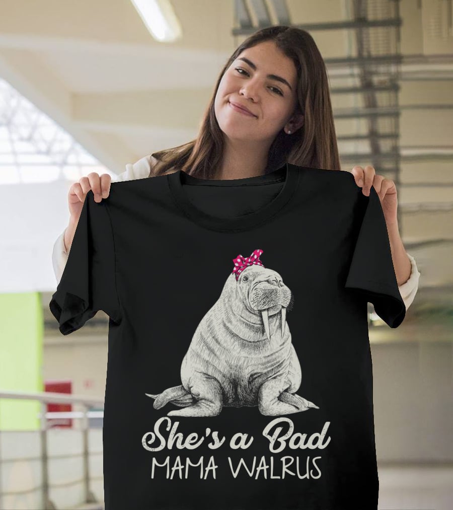 She's A Bad Mama Walrus With Red Polka Dot Bow T-Shirt