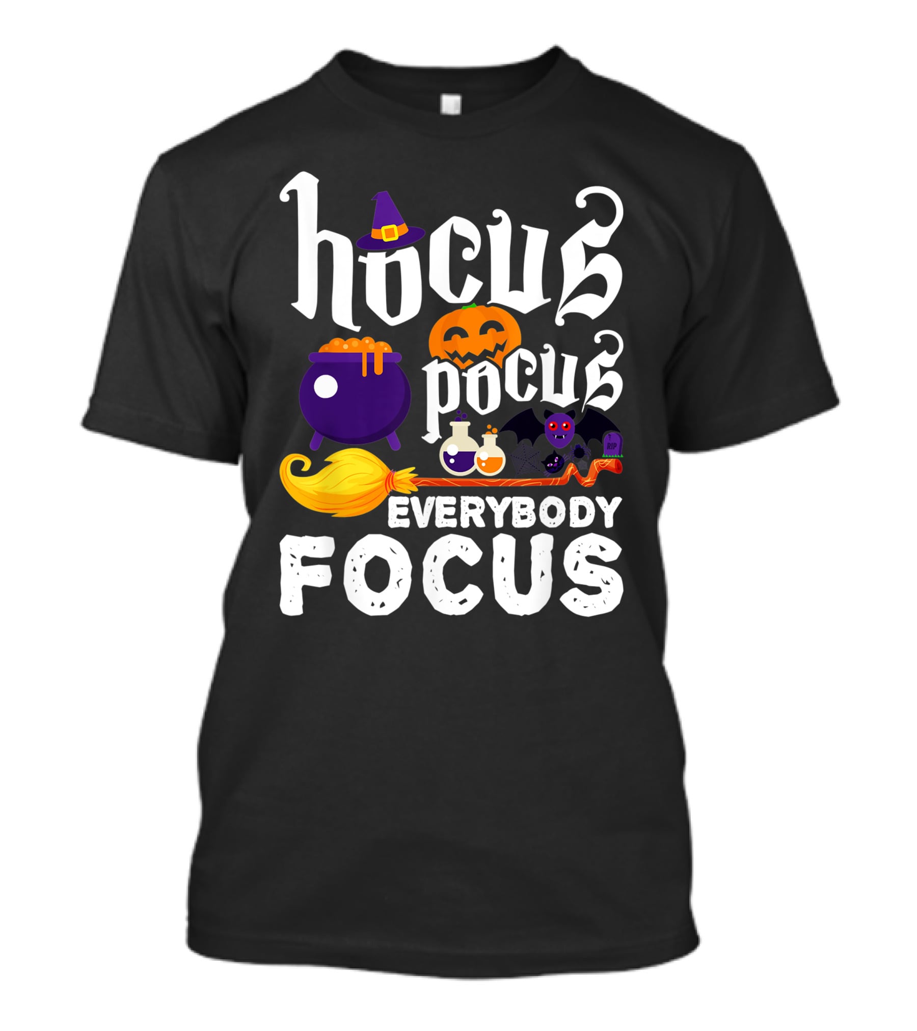 Hocus Pocus Everybody Focus Funny Halloween Costume Cauldron Pumpkin Broom Bat Potions T-Shirt