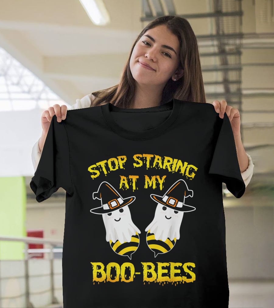 Stop Staring At My Boo Bees Halloween Ghost Bees Witch Hats T-Shirt