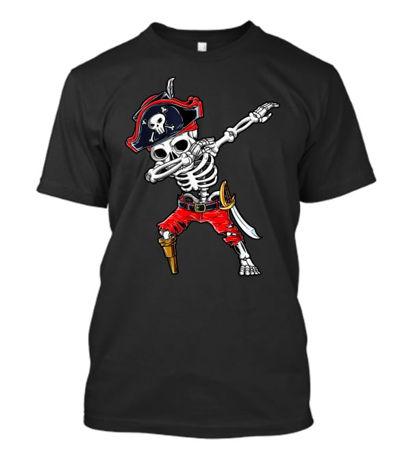 Dabbing Skeleton Pirate With Skull Hat And Sword T-Shirt