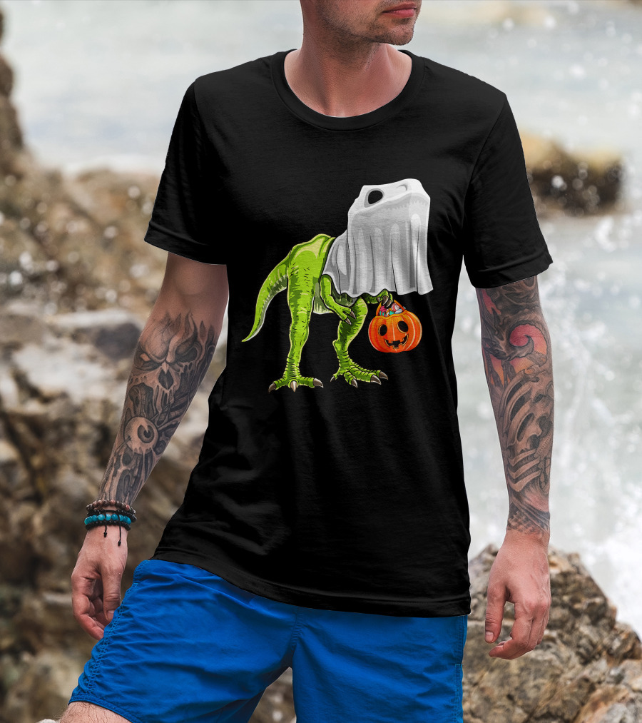 Halloween Rex Dinosaur Ghost Costume Pumpkin T-Shirt