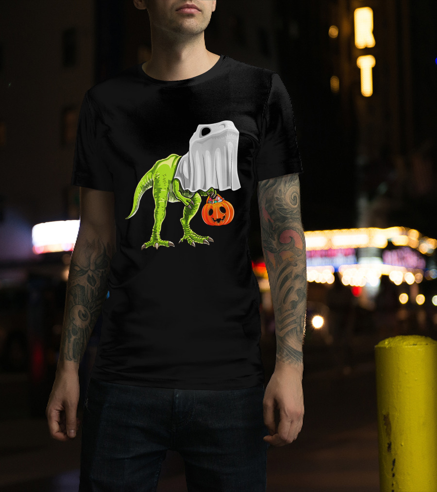 Halloween Rex Dinosaur Ghost Costume Pumpkin T-Shirt