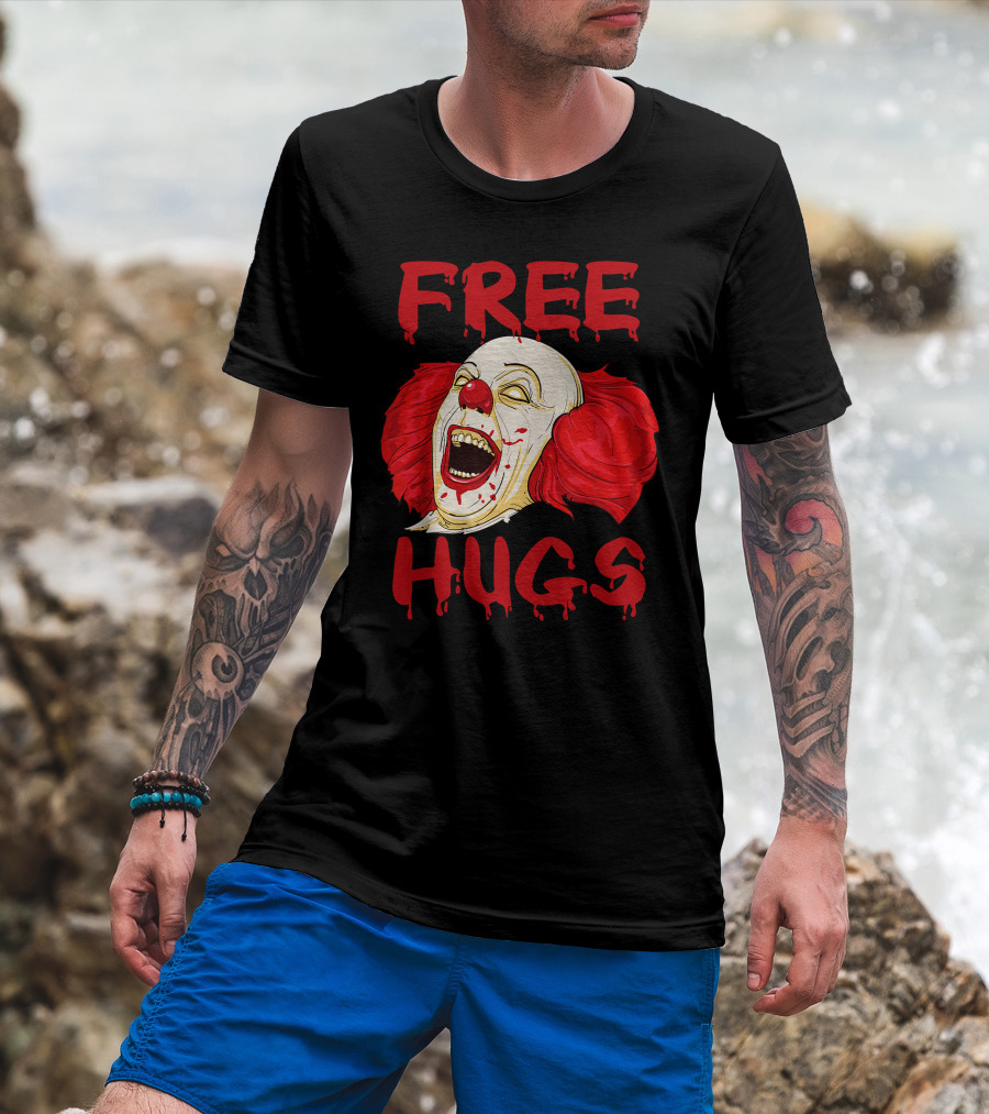 Free Hugs Halloween Evil Killer Scary Clown Horror T-Shirt
