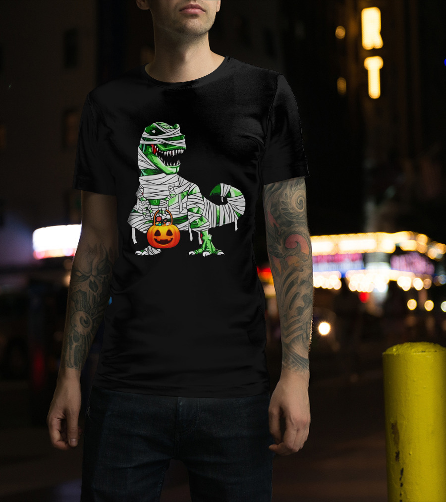 Halloween Pumpkin Mummy Dinosaur T-Shirt