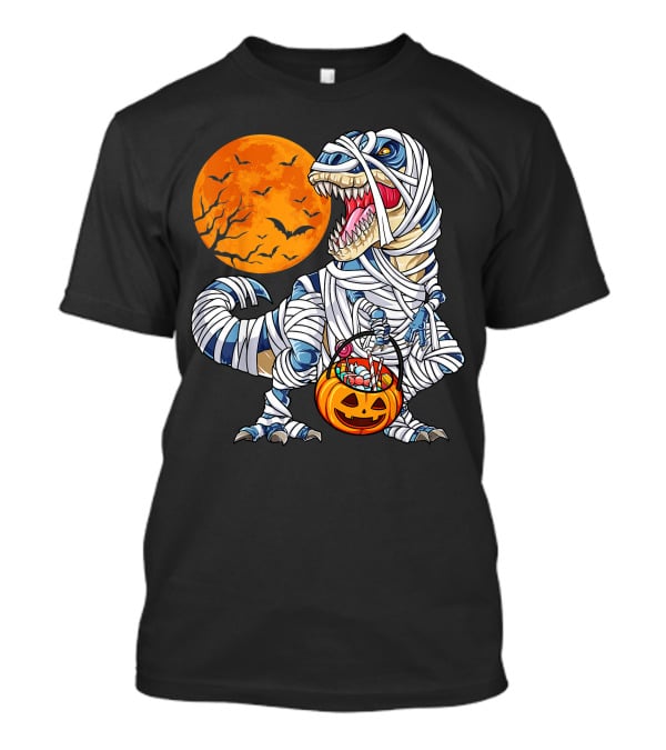 Halloween Dinosaur T-Rex Mummy Pumpkin Moon Bats T-Shirt
