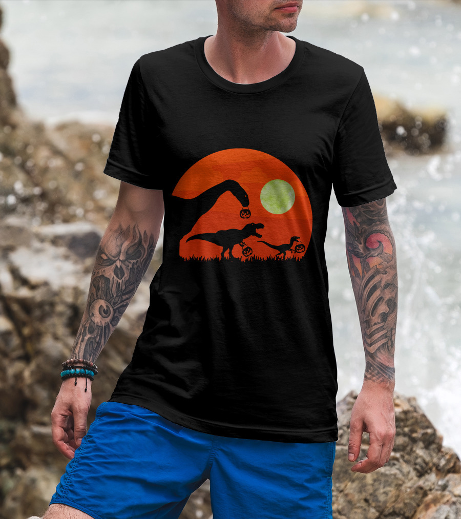 Halloween Dinosaur Rex Pumpkin Moon T-Shirt