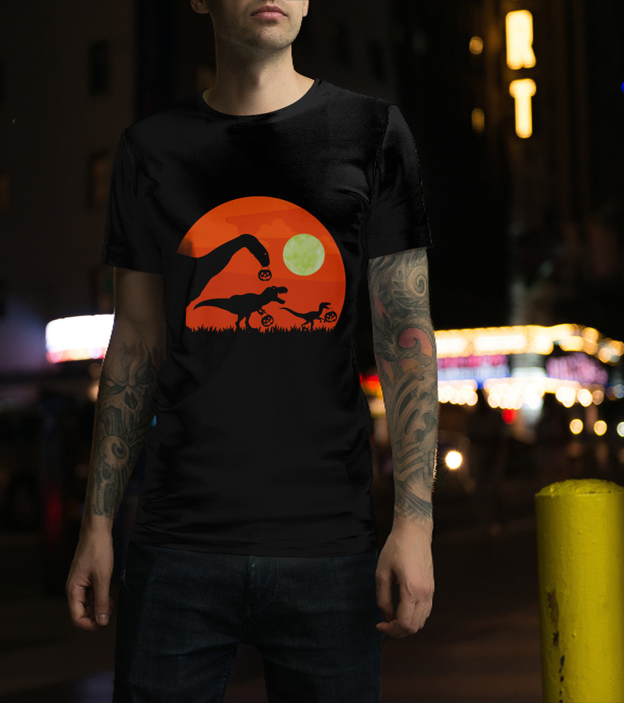 Halloween Dinosaur Rex Pumpkin Moon T-Shirt